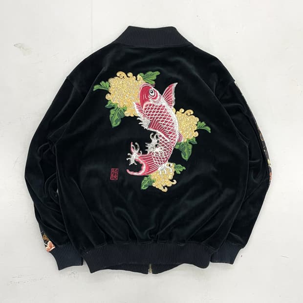 카라쿠리 타마시 잉어자수 오리엔탈 벨루어 사이드라인 집업