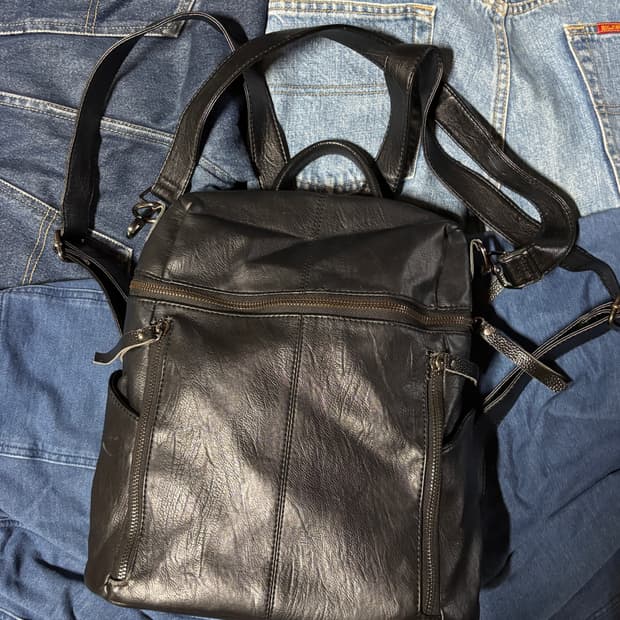 basic black leather back pack