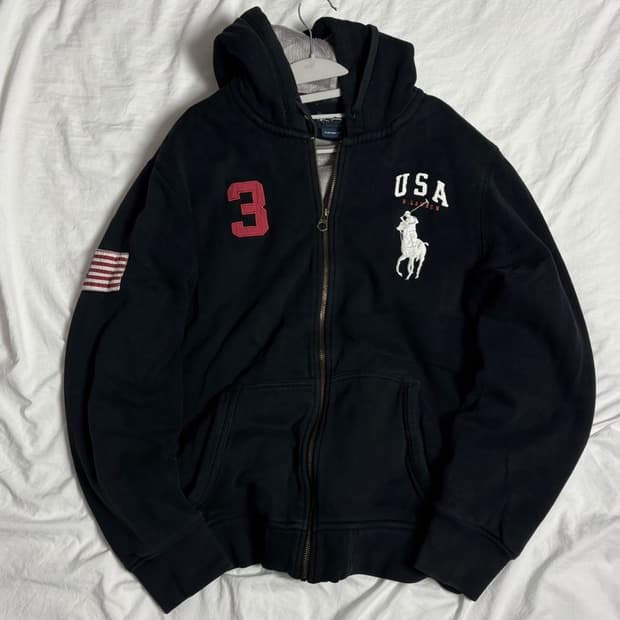 폴로 빅포니 성조기 usa 털 후드집업