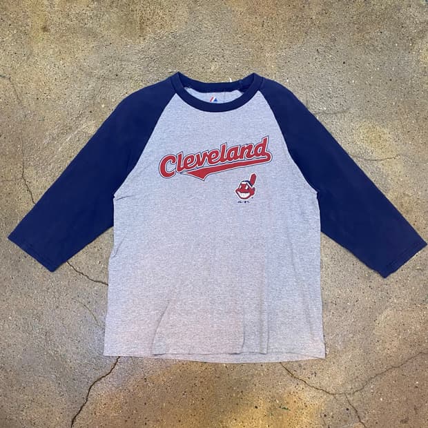 마제스틱 Cleveland 인디언 래글런 티셔츠