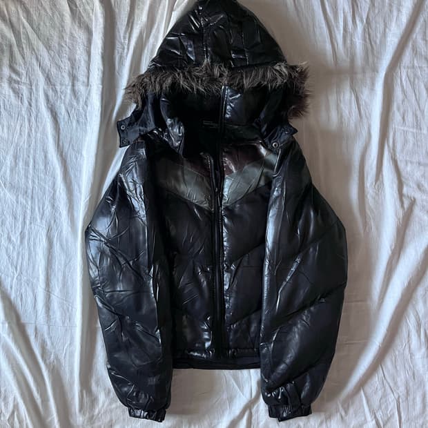 Black Color Block Fur Puffer Jacket