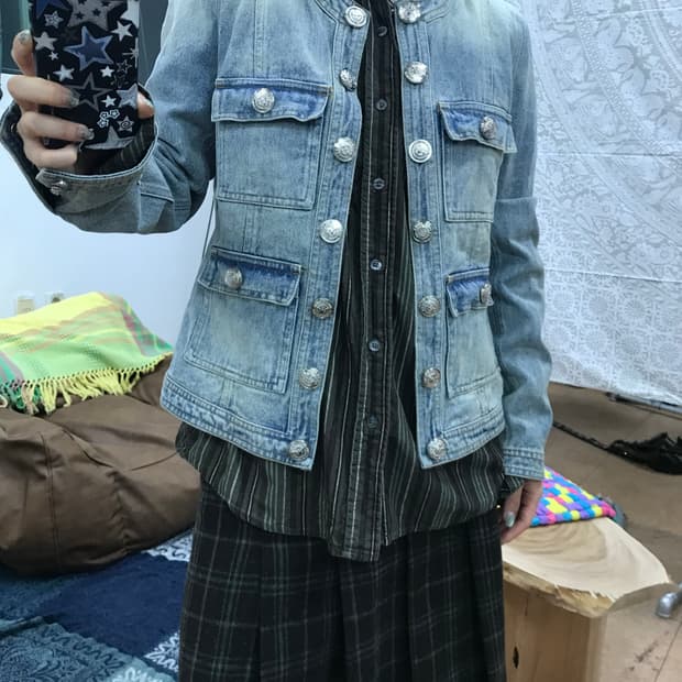 빈티지 워싱 멀티포켓 오픈 연청 데님자켓