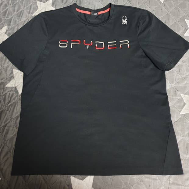스파이더 기능성 레터링 자수 반팔티 블랙 (XL)