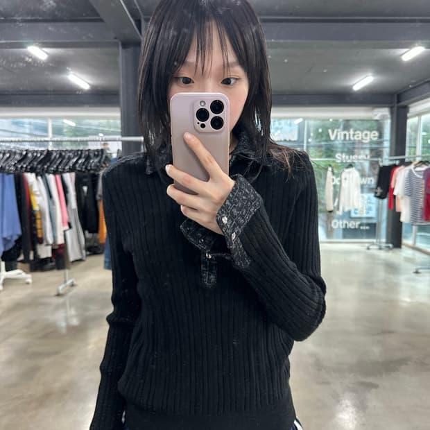블랙 다크웨어 페이크 레이어드 블랙 롱 슬리브