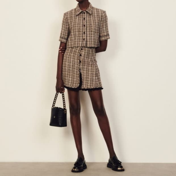 산드로 SANDRO 트위드 크롭 자켓 스커트 투피스 세트