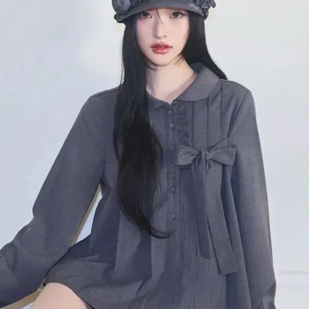 일리고 리본 플리츠 블라우스