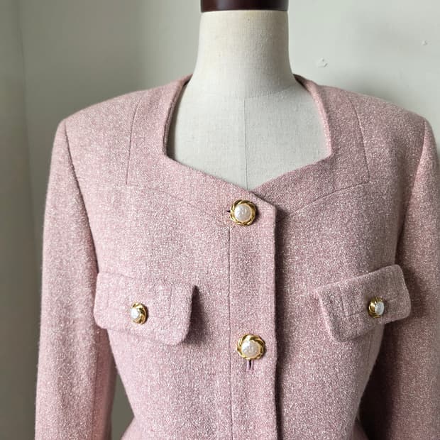 진주 버튼 트위드 자켓