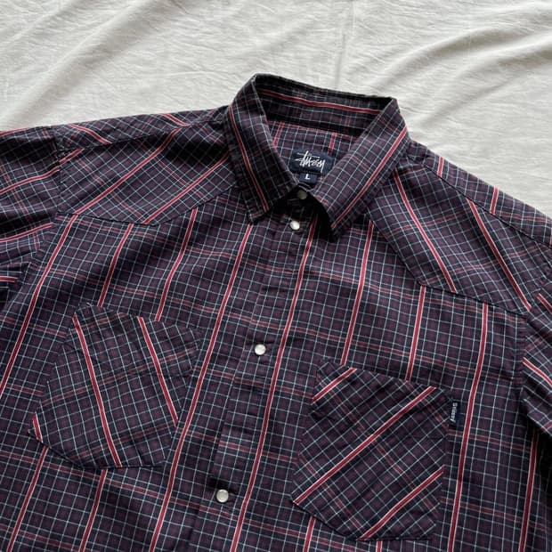 90s 올드 스투시 USA MADE 웨스턴 체크 셔츠