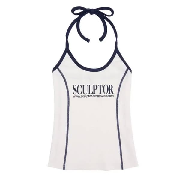 스컬프터(SCULPTOR) 클래식 로고 홀터넥 탑 화이트