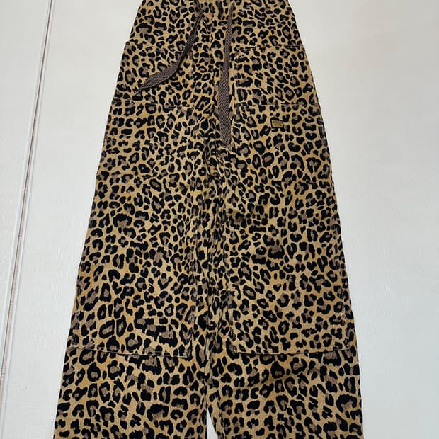 캐피탈 코튼 헤링본 레오파드 프린트 더블니 이지 배기 팬츠 브라운