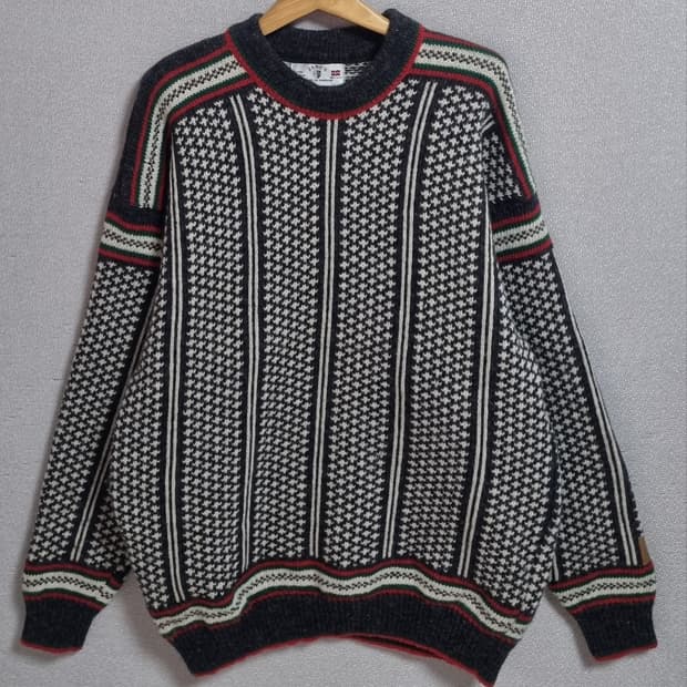 L ) 노르웨이 노르딕 JANUS 빈티지 헤비 울 니트