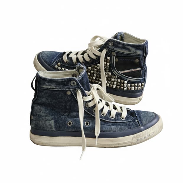 Diesel 데님 하이탑 스니커즈 235