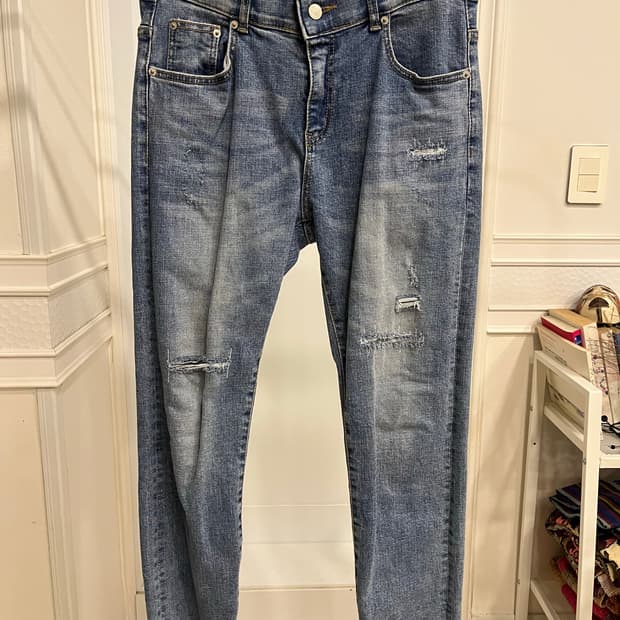 롤업 데미지 워싱 청바지