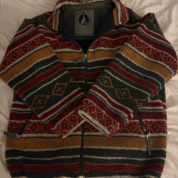 90‘빈티지 빈폴 레드그린 에스닉 스트라이프 플리스 후리스