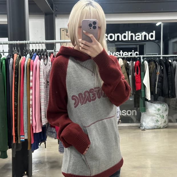 히스테릭 글래머 로고 니트 후드 티