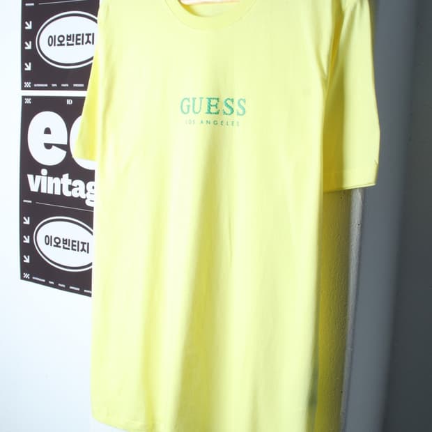 (XL-2XL) 게스 반팔 티셔츠 레터링 노랑 레몬 올드스쿨-H32866