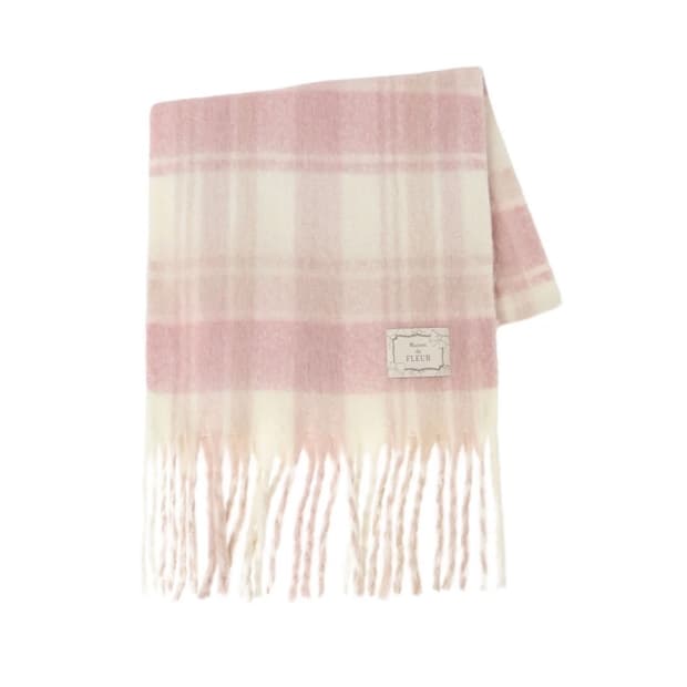 메종드플뢰르 핑크 체크 머플러 목도리
