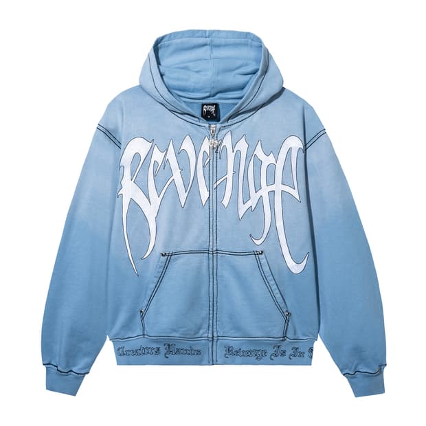 [M] REVENGE 리벤지 자수 후드 집업 워시드 베이비 블루 화이트