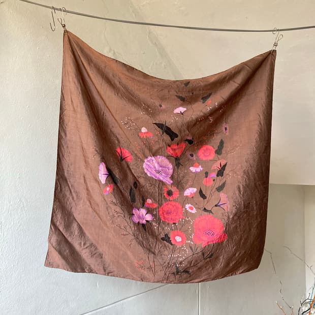 에스닉 브라운 플라워 스카프