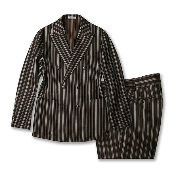 에토네 [Etonne] 아브라함 문 브라운 스트라이프 마초 더블 수트