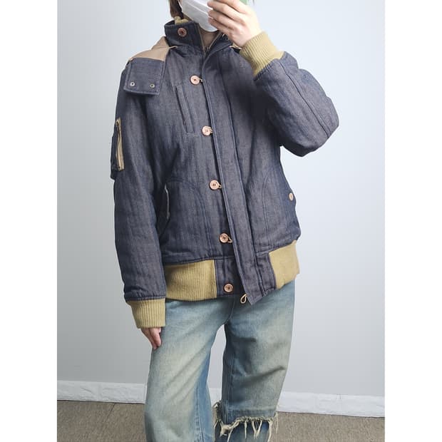 헤링본 후드 패딩점퍼