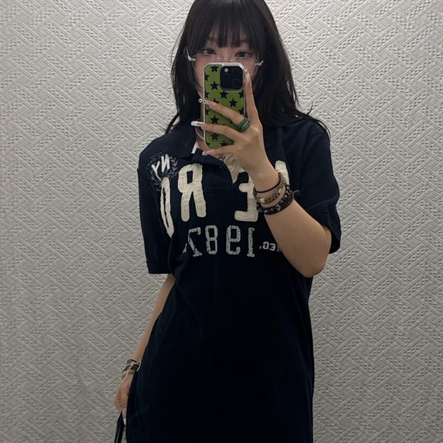 에어로포스테일 빈티지 레트로 빅로고 카라 반팔티 K0198