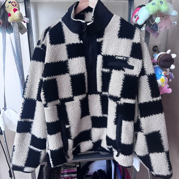 OBEY 양털 후리스 하프집업