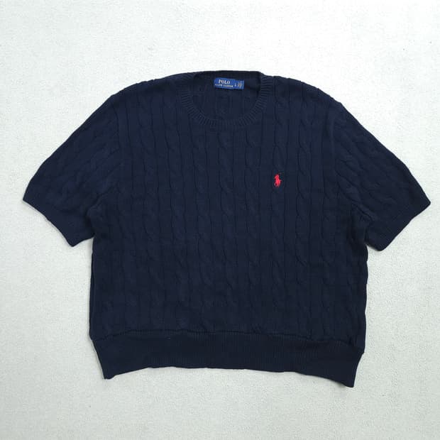 폴로 랄프 로렌  반팔 케이블 니트 L 네이비
