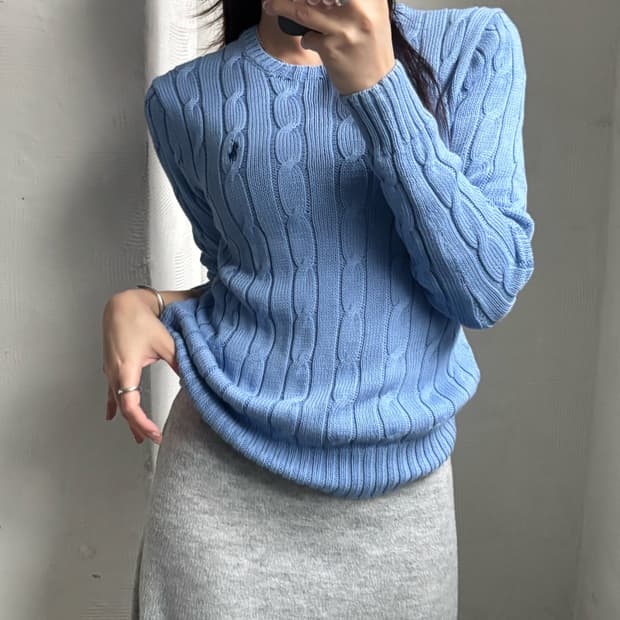 Polo 폴로 랄프로렌 QR신형 블루 피마코튼 케이블 니트