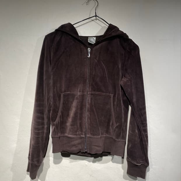 Brown velvet hood zip-up 