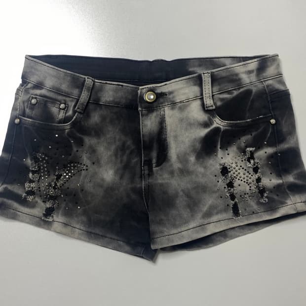 빈티지 반바지 숏츠 흑청 큐빅
