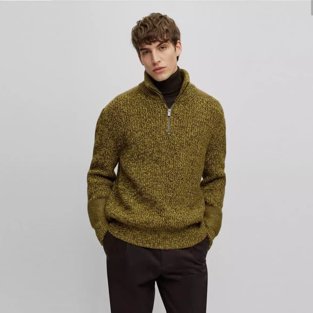 휴고보스 24FW 멜란지 반집업 니트