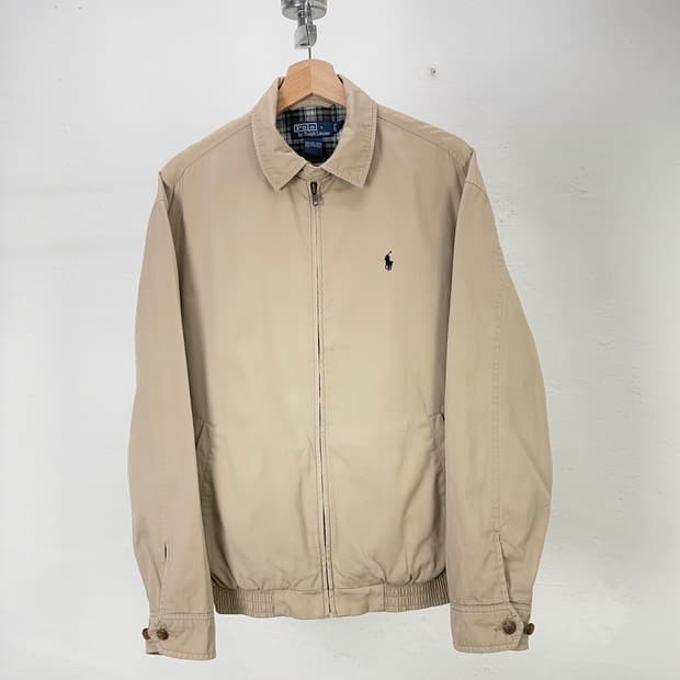 폴로 랄프로렌 베이지 체크 코튼 쉘 바라쿠타 봄버 자켓
