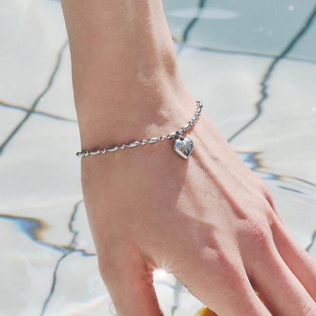 미착용) 앵브록스 하트 팬던트 체인 팔찌