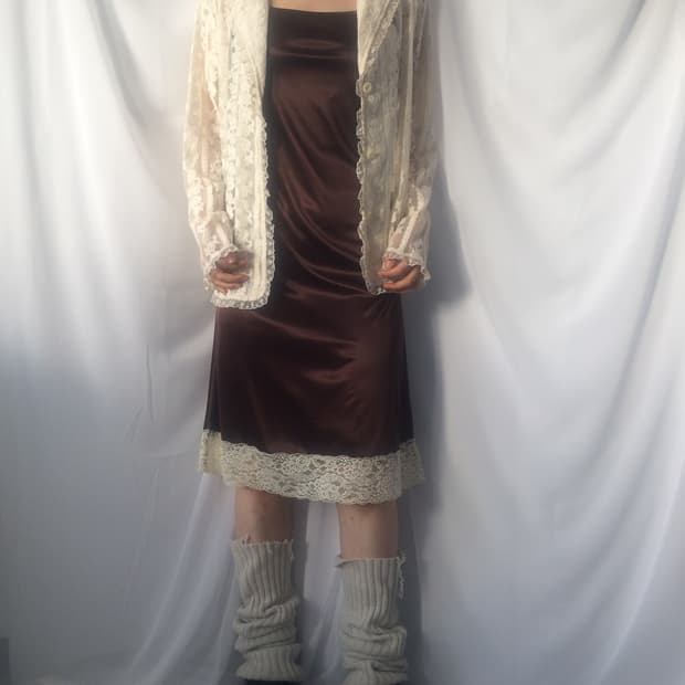 Lace trimming slip onepiece