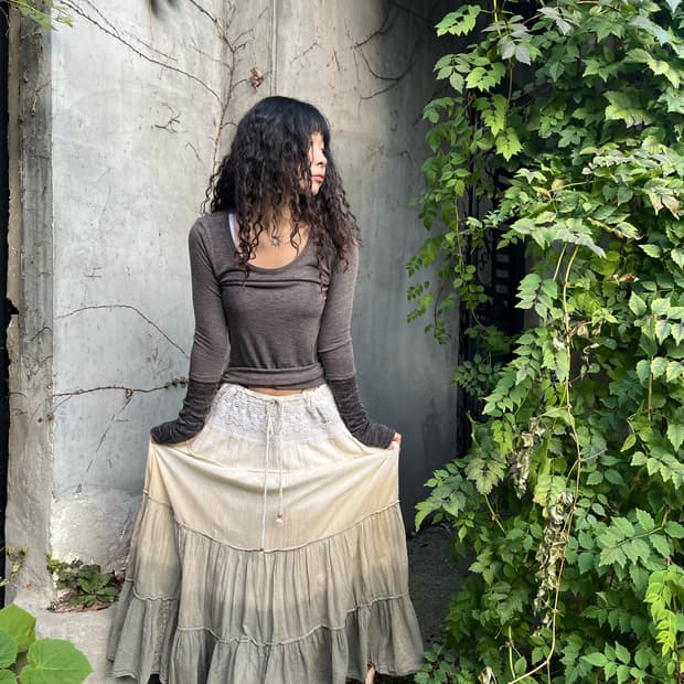 그레이 타이다이 캉캉 롱스커트