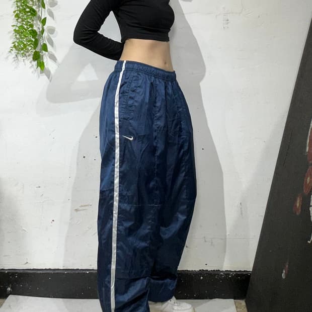 나이키 네이비 와이드 화이트 사이드 라인 트랙 팬츠 댄스 추리닝 바지 L