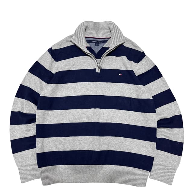 타미힐피거 스트라이프 반집업 니트