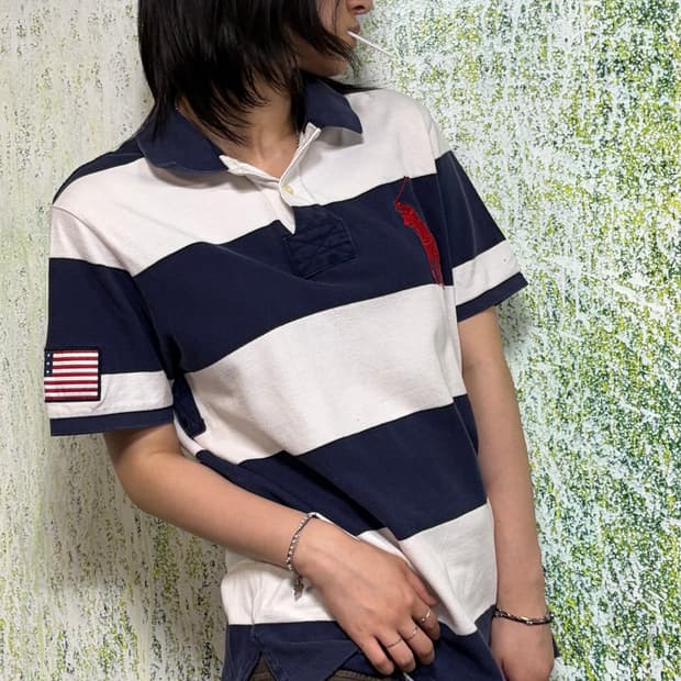 폴로 빅포니 대대장 신형 미국 성조기 치프키프 반팔 피케이티 티셔츠 L