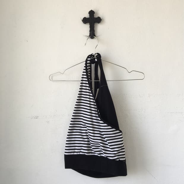 Stripe pattern layered holter neck top