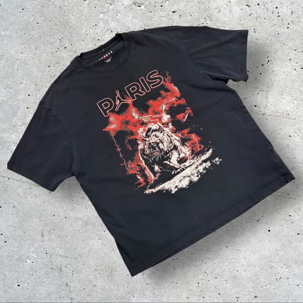 [XL] 조던 파리 생제르망 반팔 티셔츠 워싱 블랙 C273