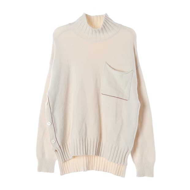 솔리드옴므 사이드 버튼 포켓 하이넥 니트 50