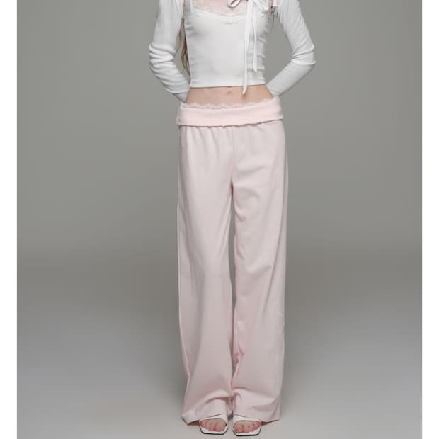 클리시어 Lace tea straight pants, Pink