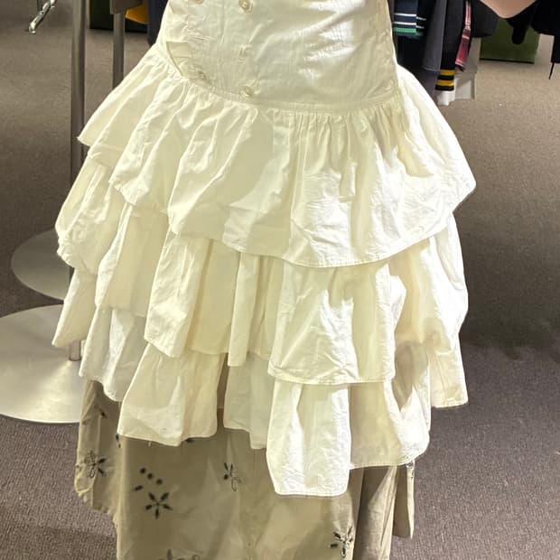 OS)Japanese vintage 여성 하이웨스트 캉캉 스커트(단추)