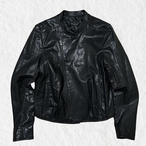 빈티지 사선 양가죽 자켓