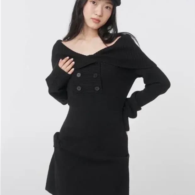 무신사 미세키서울 더블 버튼 니트 원피스 블랙 에이블리허그유어스킨오헤시오