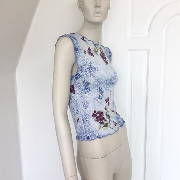 Bebe Sheer Sequin Floral Tank Top