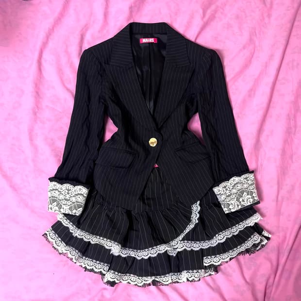 MA*RS 마즈 검흰 스트라이프 레이스 캉캉스커트 MARS 히메 오네갸루