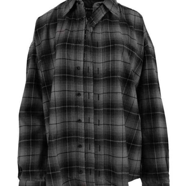 와이프로젝트 디컨스트럭티드 체크 패턴 셔츠 그레이