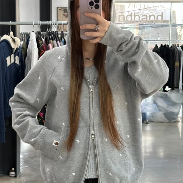 베이프 OG 스타 자수 후드집업 그레이
